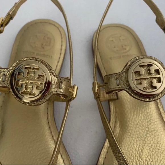 TORY BURCH GOLD NEW THONG FLAT SHOES LEATHER 8.5 - Picture 9 of 11